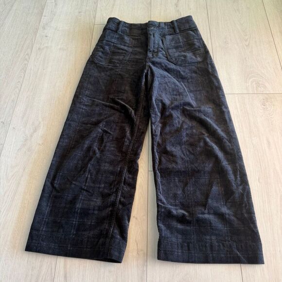 Maeve Pants - Maeve The Colette Cropped Wide-Leg Pants Plaid Corduroy Edition Black Size 27P